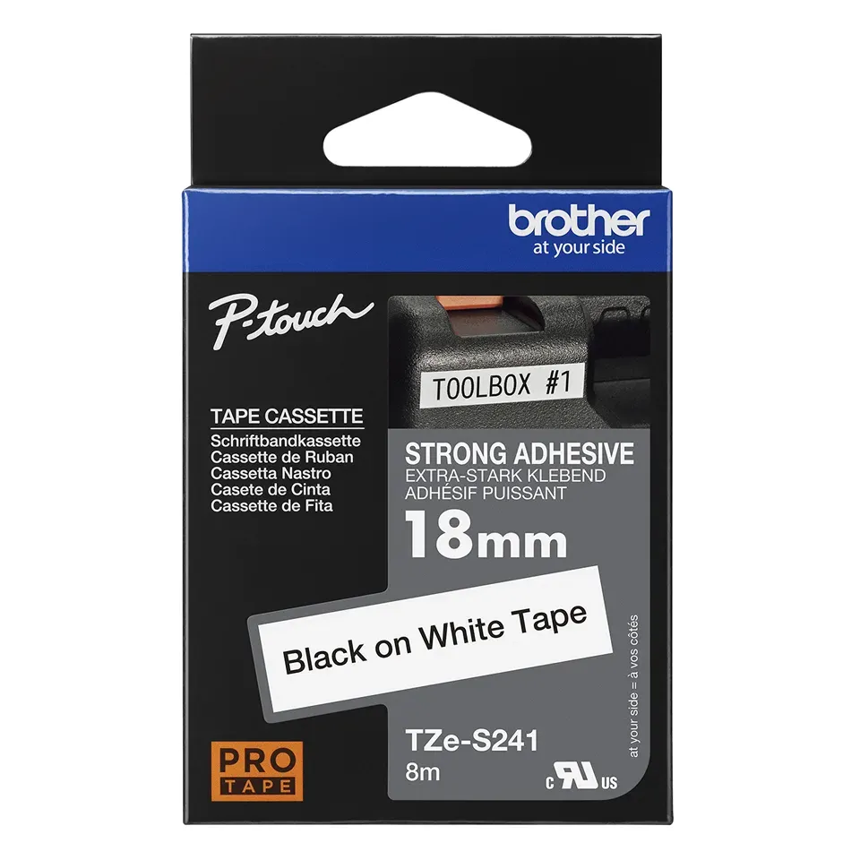 Brother - TZe-S241, bílá / černá (18mm, extr.adhezivní)