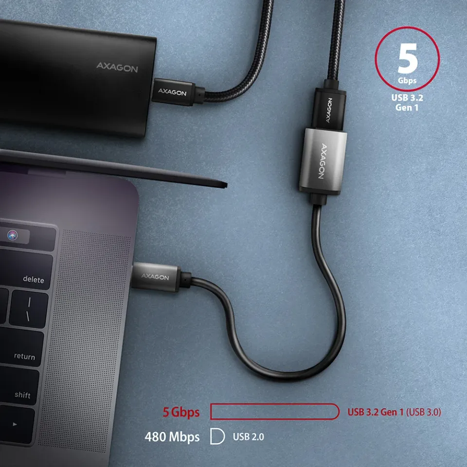 AXAGON RUCM-AFAC, kabelová redukce USB-C (M) <-> USB-A (F), 20cm, USB 3.2 Gen 1,