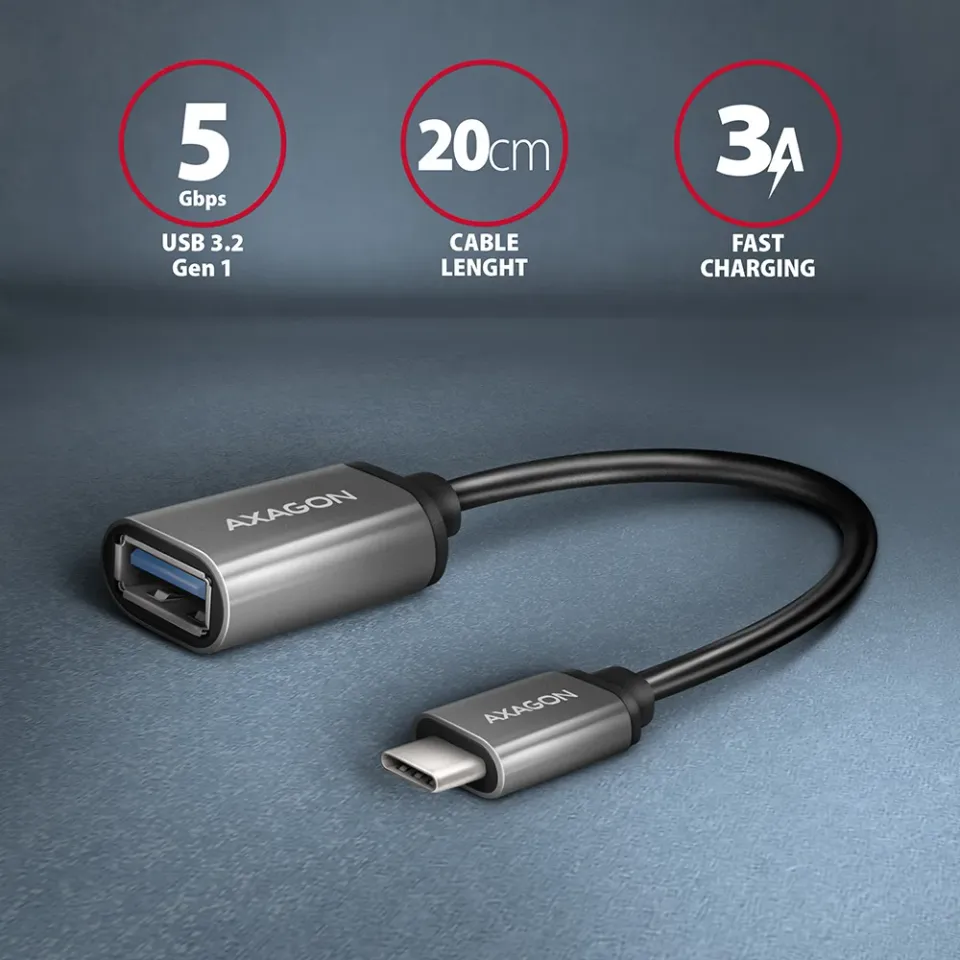 AXAGON RUCM-AFAC, kabelová redukce USB-C (M) <-> USB-A (F), 20cm, USB 3.2 Gen 1,