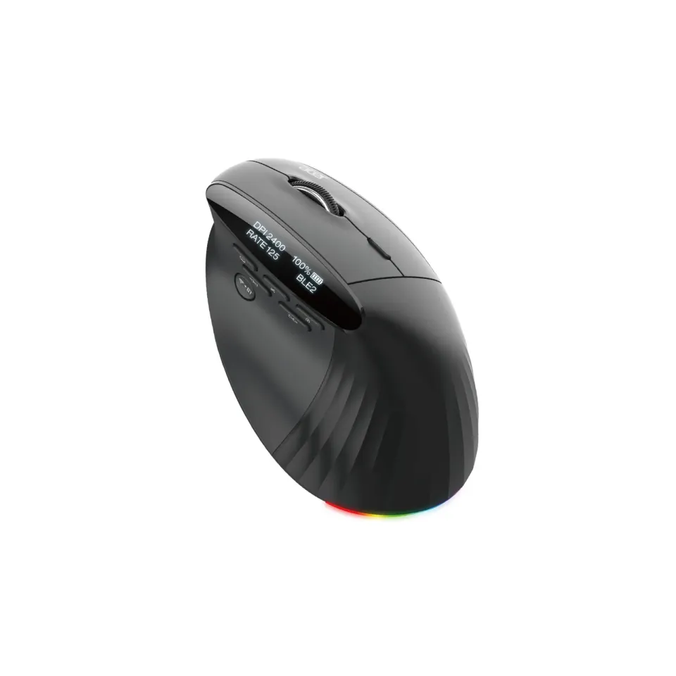 ACER bezdrátová myš Smart Fit Vertical Mouse,8000 dpi,10 tlačítek,RGB,10m dosah,BT,USB,výdrž 120h,Black