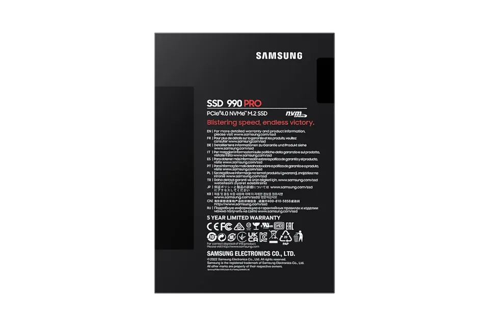 SAMSUNG 990 PRO 1TB PCIe 4.0 NVMe SSD M.2 PCIe 4.0 x4 NVMe 2.0 (čtení max. 7450MB/s, zápis max. 6900MB/s)