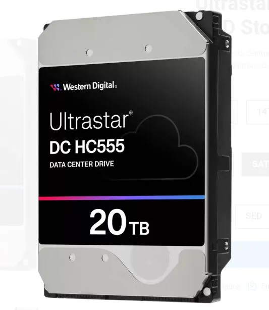 WD Ultrastar DC HC555/20TB/HDD/3.5"/SATA/M.2 SATA/7200 RPM/Stříbrná/5R