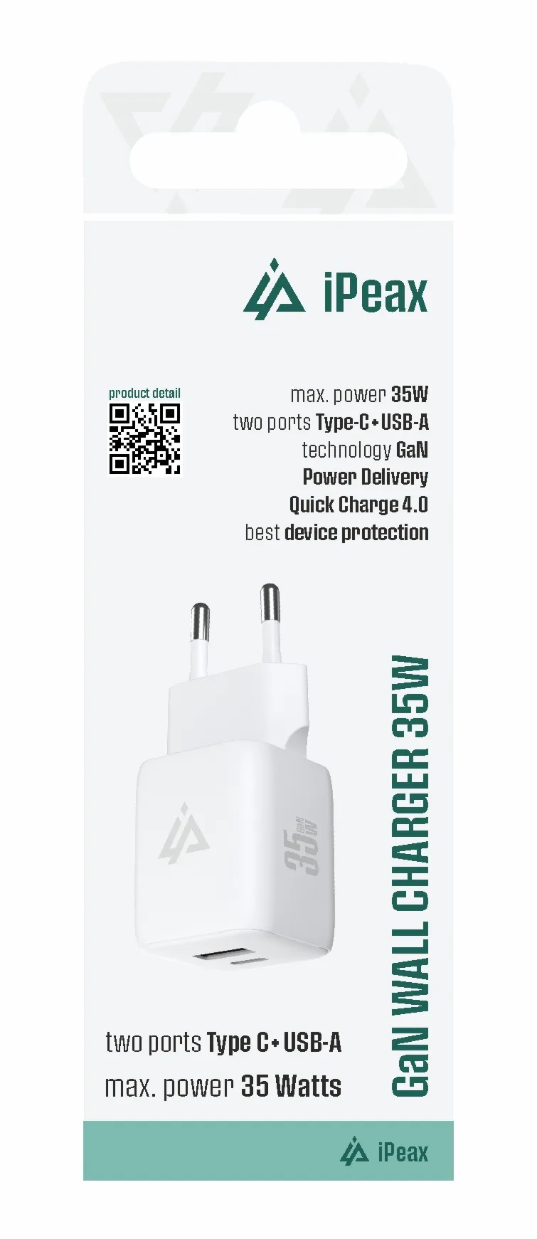 GaN SÍŤOVÁ NABÍJEČKA 35W (USB-C + USB-A) BÍLÁ