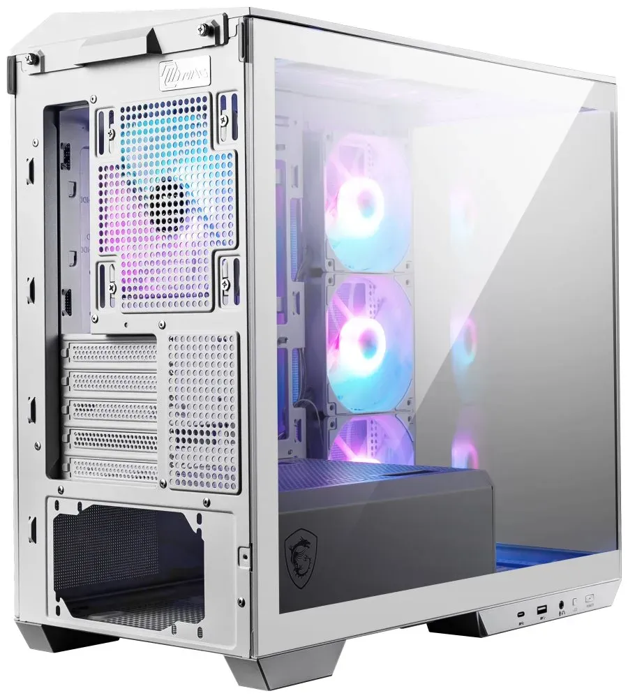 MSI skříň MAG PANO M100R PZ White/ bez zdroje/ levé a přední sklo/ 4x 120 mm A-RGB fan/ 1x USB-C/ 1x USB3.2/ ...
