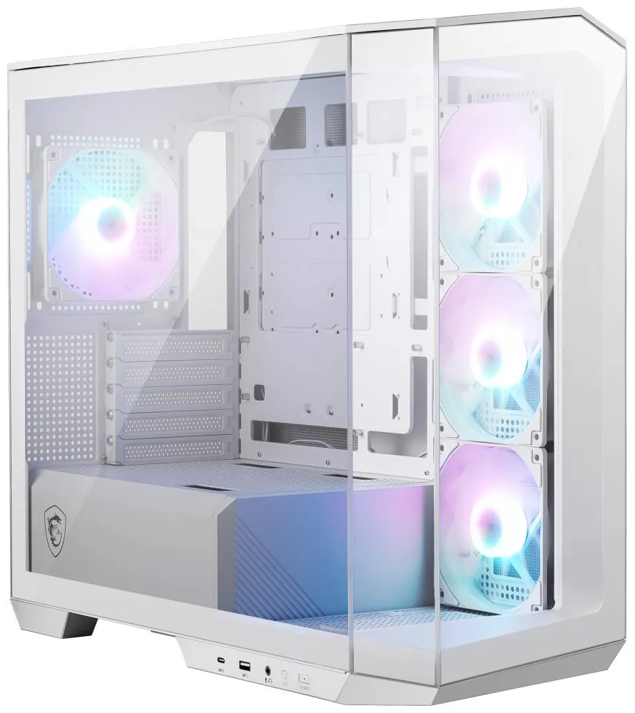 MSI skříň MAG PANO M100R PZ White/ bez zdroje/ levé a přední sklo/ 4x 120 mm A-RGB fan/ 1x USB-C/ 1x USB3.2/ ...