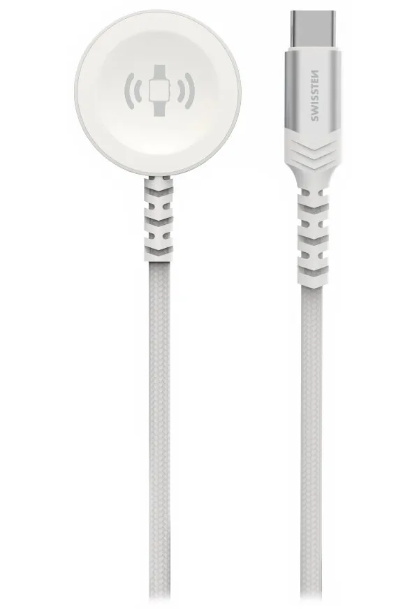 Swissten opletený magnetický kabel pro apple watch kovový, usb-c 1.2 m bílý