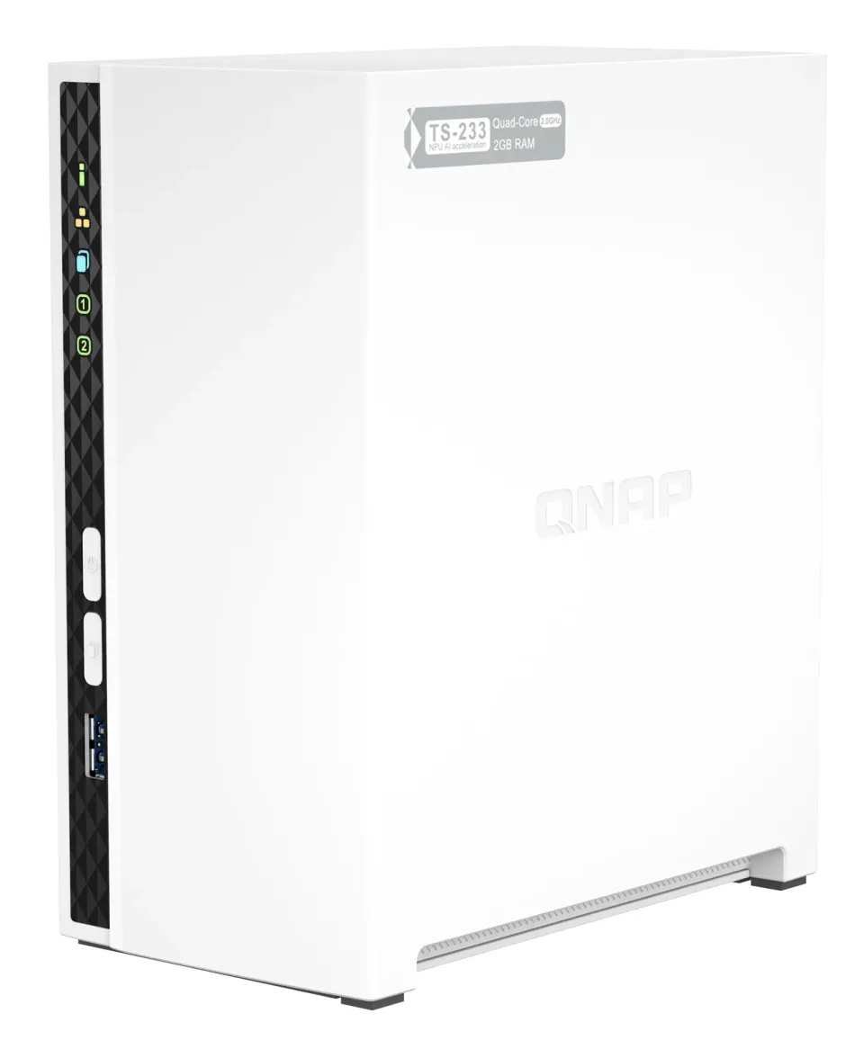 QNAP TS-233 TurboNAS server s RAID, 4xjádro 2.0GHz, 2GB DDR, pro 2x 3,5/2,5in SATA3 HDD/SSD (USB3 + 1xGLAN) datové úložiště