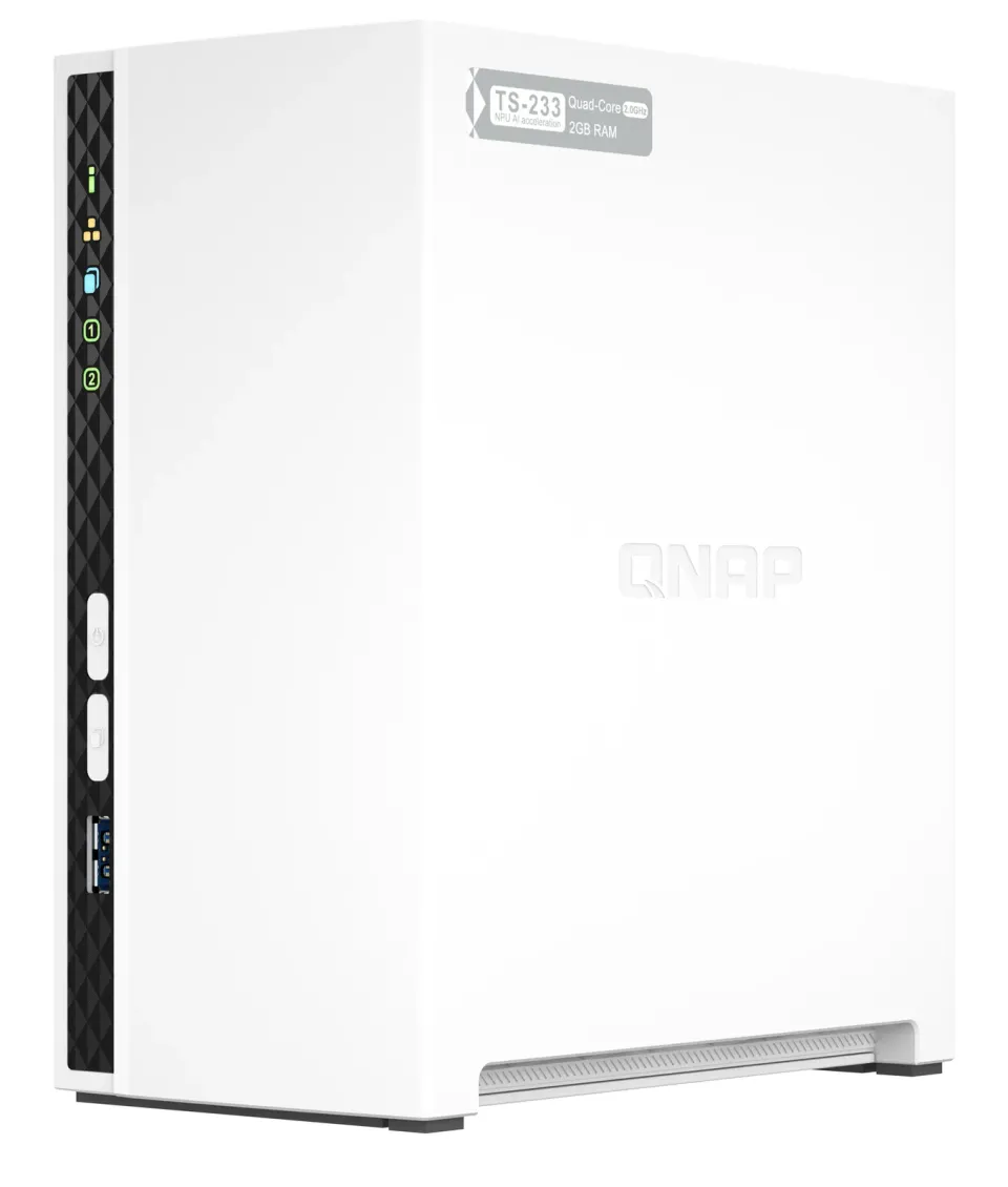 QNAP TS-233 TurboNAS server s RAID, 4xjádro 2.0GHz, 2GB DDR, pro 2x 3,5/2,5in SATA3 HDD/SSD (USB3 + 1xGLAN) datové úložiště