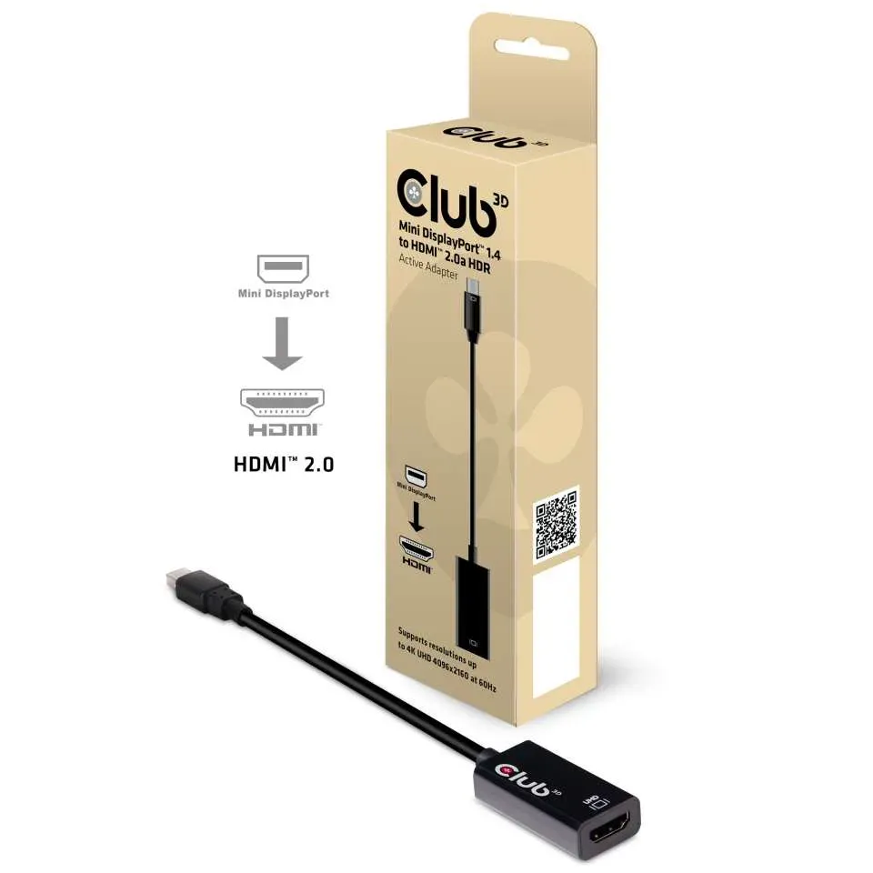 Club3D Adaptér aktivní mini DisplayPort 1.4 na HDMI 2.0b, HDR (M/F), 16cm
