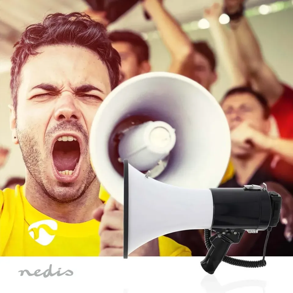 NEDIS megafon/ BT/ rozsah 1500m/ hlasitost 120dB/ odnímatelný mikrofon/ vestavěná siréna/ ramenní popruh/ čer...