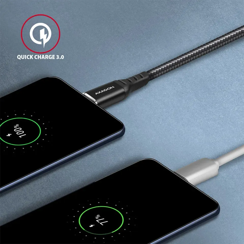 AXAGON BUCM-AM15AB, HQ kabel USB-C <-> USB-A, 1.5m, USB 2.0, 3A, ALU, oplet, čer