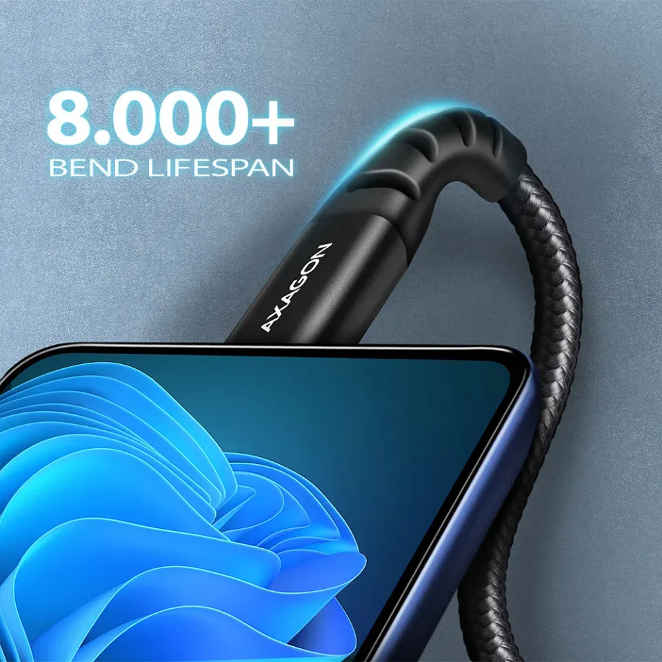 AXAGON BUCM-AM15AB, HQ kabel USB-C <-> USB-A, 1.5m, USB 2.0, 3A, ALU, oplet, čer