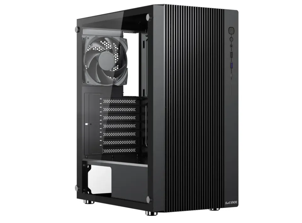 1stCOOL Middle Tower GAMER 4, ATX black černý, bez zdroje, fulltower ATX (USB3+ Audio+ Transparentní bočnice) (PC case)