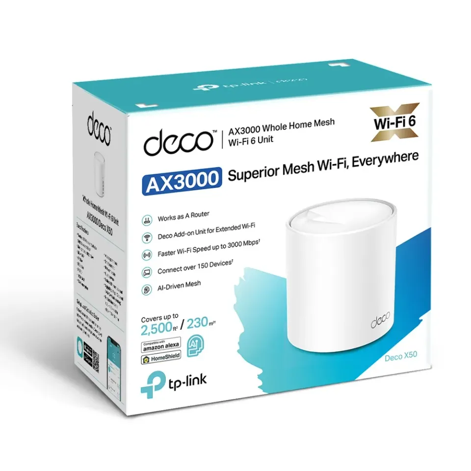 TP-Link Deco X50(1-pack) - AX3000 Wi-Fi 6 Mesh systém pro pokrytí celé domácnost