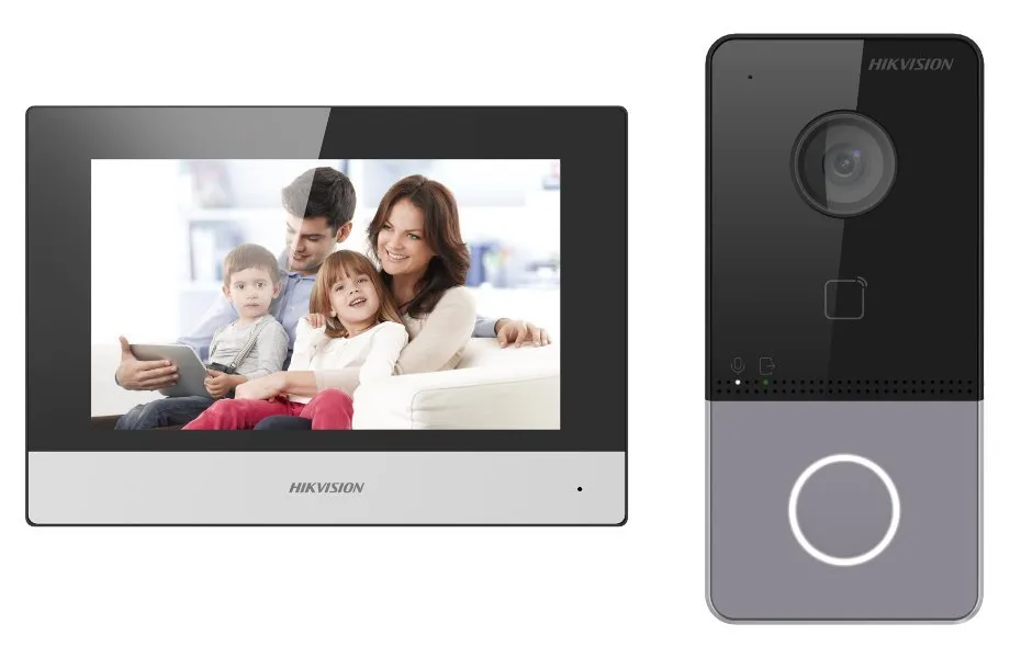 Hikvision DS-KIS603-P(C) kit IP videotelefonu, bytový monitor + dveřní stanice + 2x zdroj