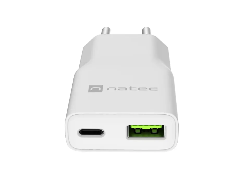 Univerzální USB nabíječka Natec RIBERA GaN SLIM, 20 W, 1X USB-A + 1X USB-C, Bílá