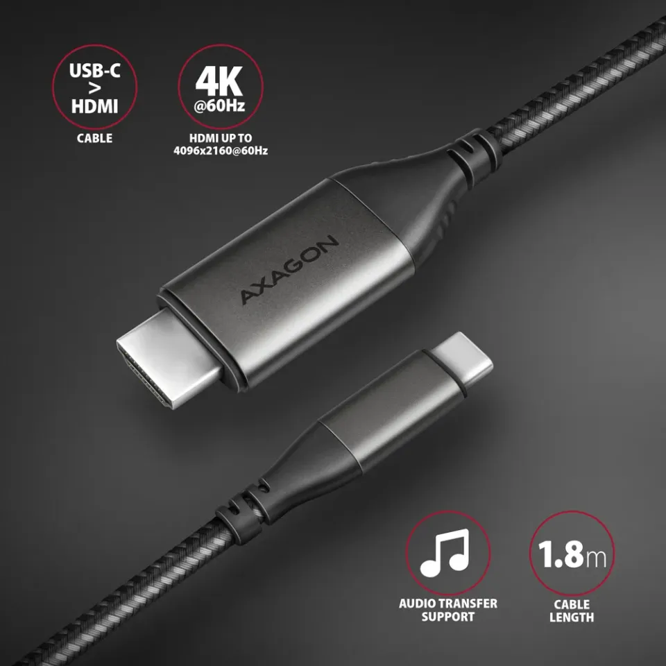 AXAGON RVC-HI2MC, USB-C -> HDMI 2.0A redukce / kabel 1,8m, 4K/60Hz