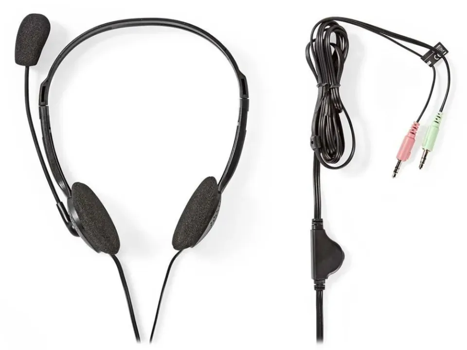 Nedis CHST100BK - PC sluchátka| Na Uši | Stereo | 2x 3.5 mm | Sklopný Mikrofon |