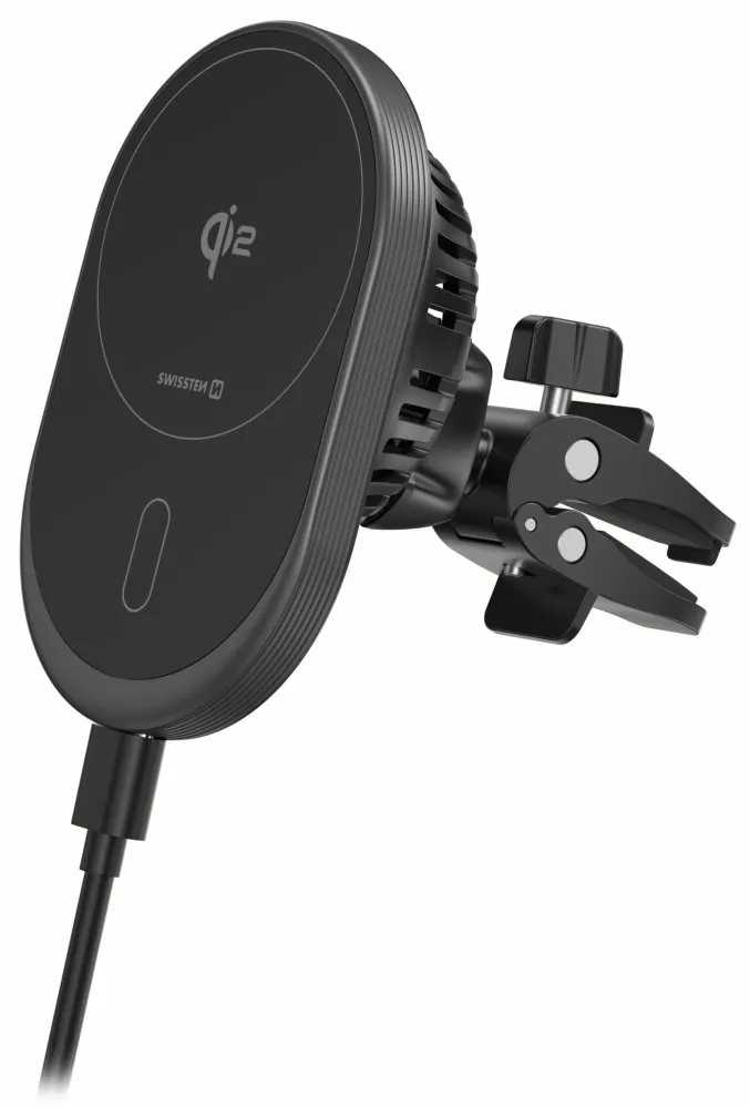 Swissten Magnetický Držák do Ventilace Auta MagRide s Bezdrátovým Nabíjením Qi2 15W (Kompatibilní s MagSafe)
