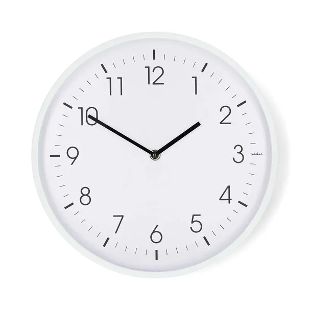 Nedis CLWA1226WT - Nástěnné hodiny | Průměr: 300 mm | Plast | Tichý pohyb | Bílá