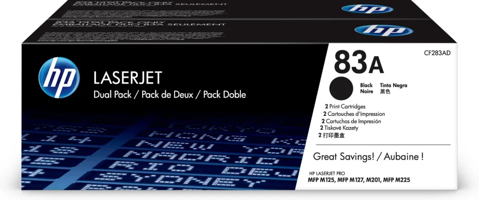 HP CF283AD = 2pack (= 2x CF283A) černý toner č.83A cca 2x 1500str. (pro LJ PRO M125, M127, M201, M225, black)