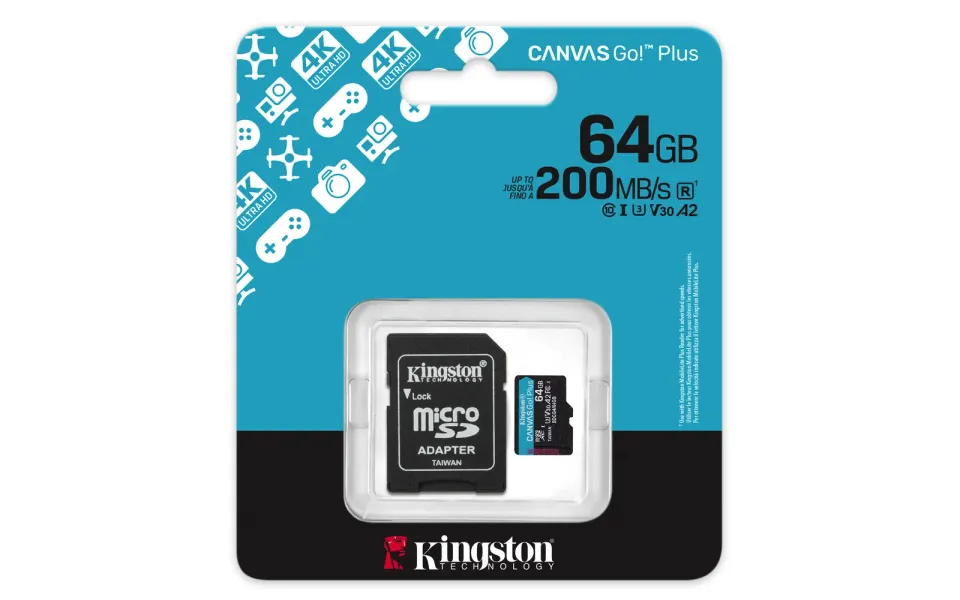 KINGSTON 64GB microSDXC Canvas Go Plus Gen4 200MB/s A2 U3 V30 Card + Adapter