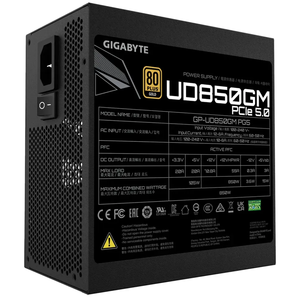 GIGABYTE zdroj UD850GM, 850W, 80plus gold, modular, 120 mm fan