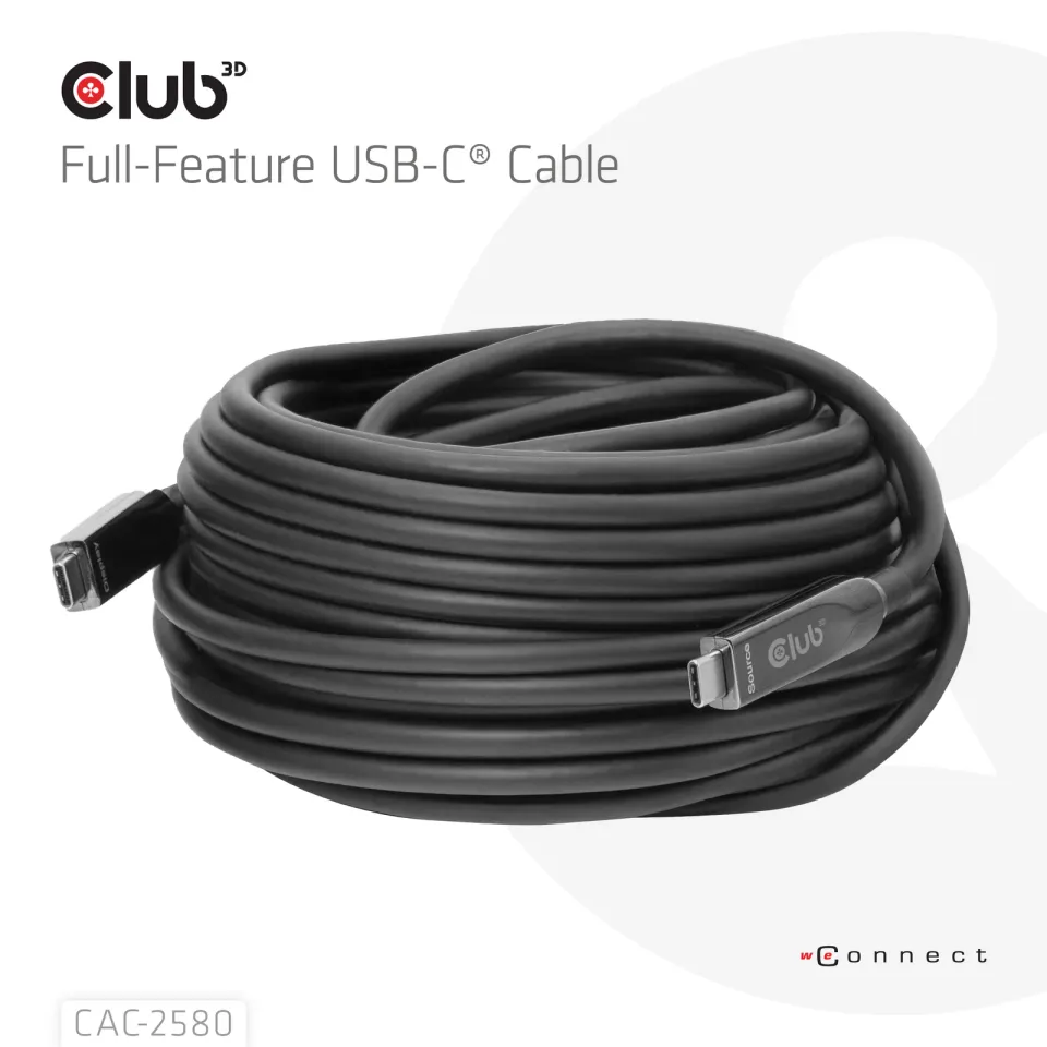 Club3D Kabel USB-C, 10 Gbps, 4K120Hz, 8K60Hz, 60W, Bi-directional, 15m, černá