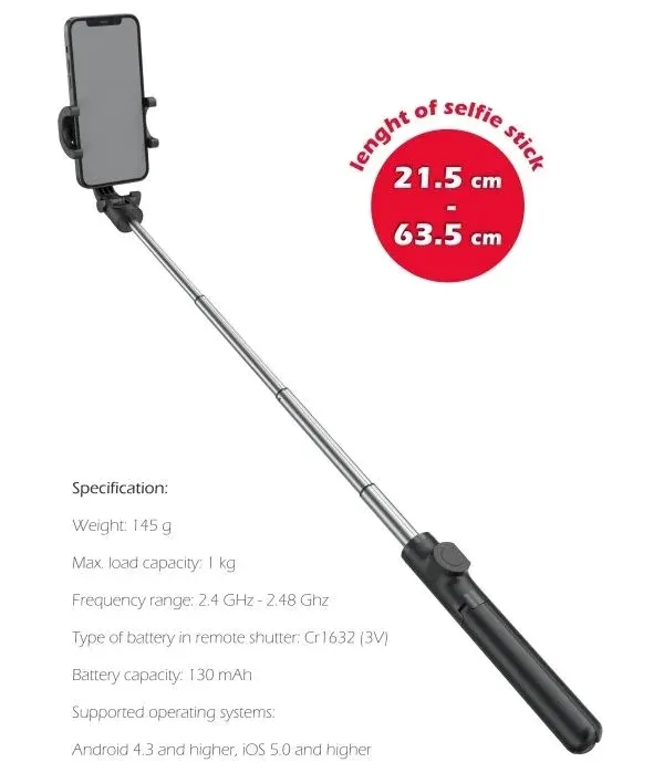 Swissten bluetooth selfie stick aluminum tripod pro