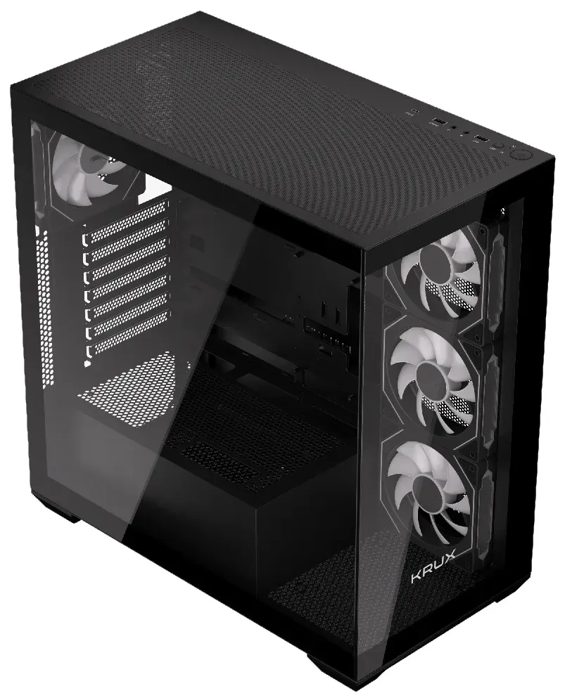 Krux skříň Exo / ATX / 4x120mm RBG fan / 2xUSB 2.0 / USB-C / tvrzené sklo / černá