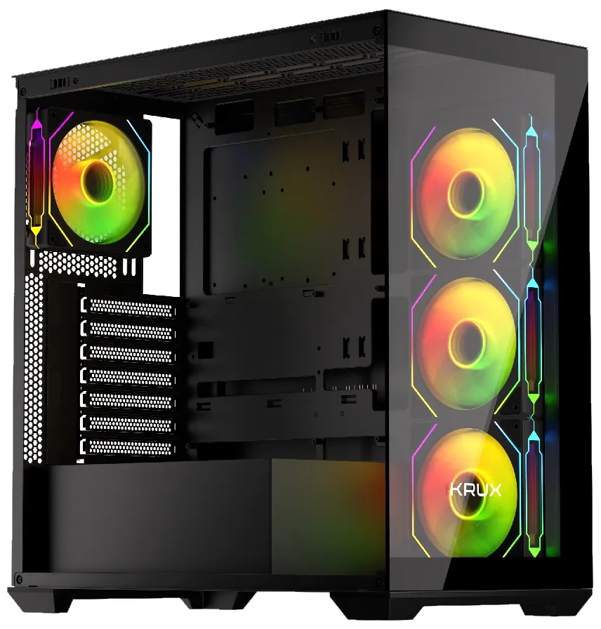 Krux skříň Exo / ATX / 4x120mm RBG fan / 2xUSB 2.0 / USB-C / tvrzené sklo / černá