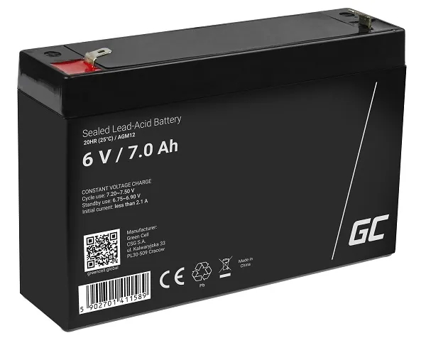 Green Cell AGM VRLA 6V 7Ah maintenance-free battery for the alarm system, cash r