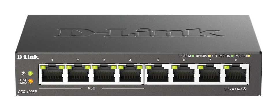 D-Link DGS-1008P/E 8-port 10/100/1000 Desktop Switch w/ 4 PoE Ports