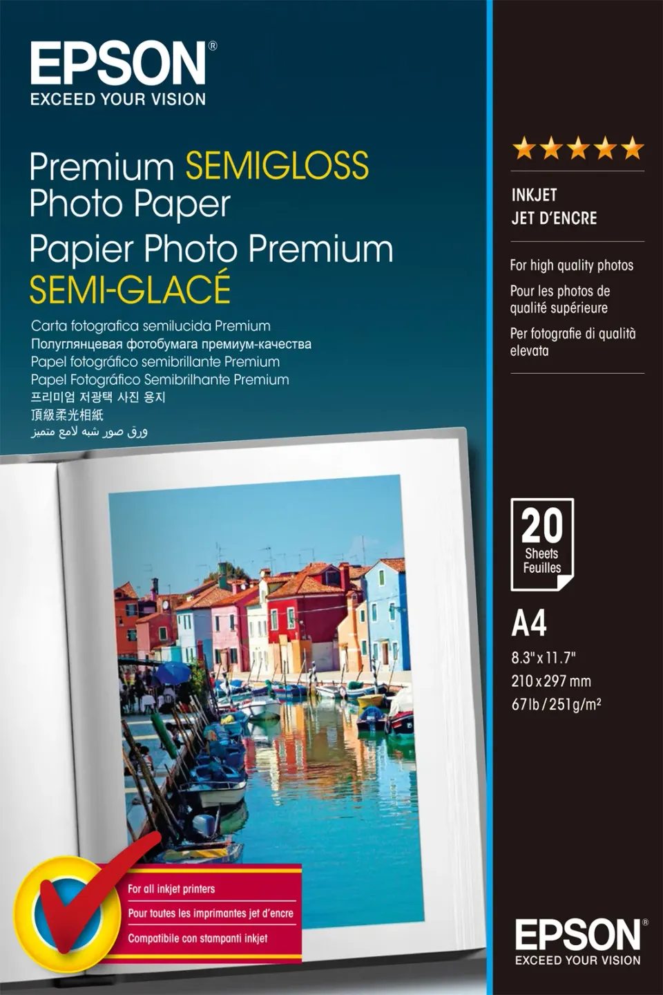 EPSON paper A4 - 251g/m2 - 20sheets - photo premium semigloss