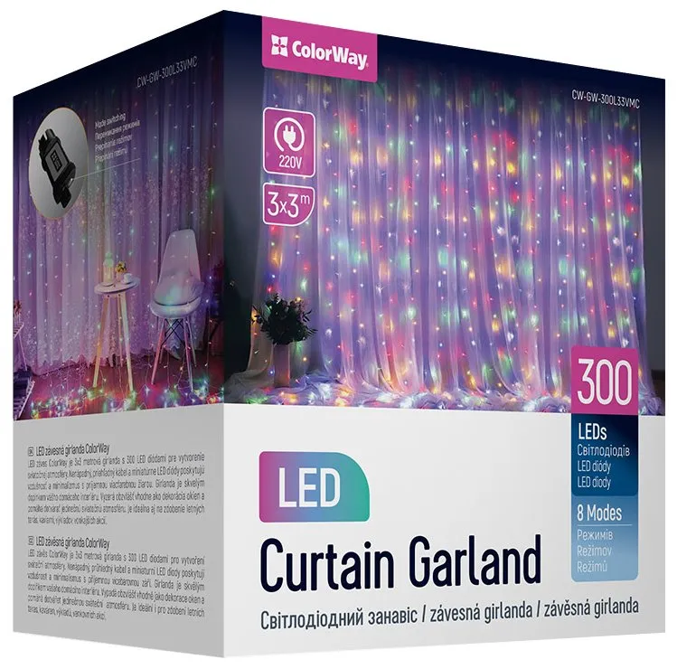 COLORWAY LED girlanda/ vnitřní / 300 LED / délka 3 x 3m / více barevná/ AC 220V