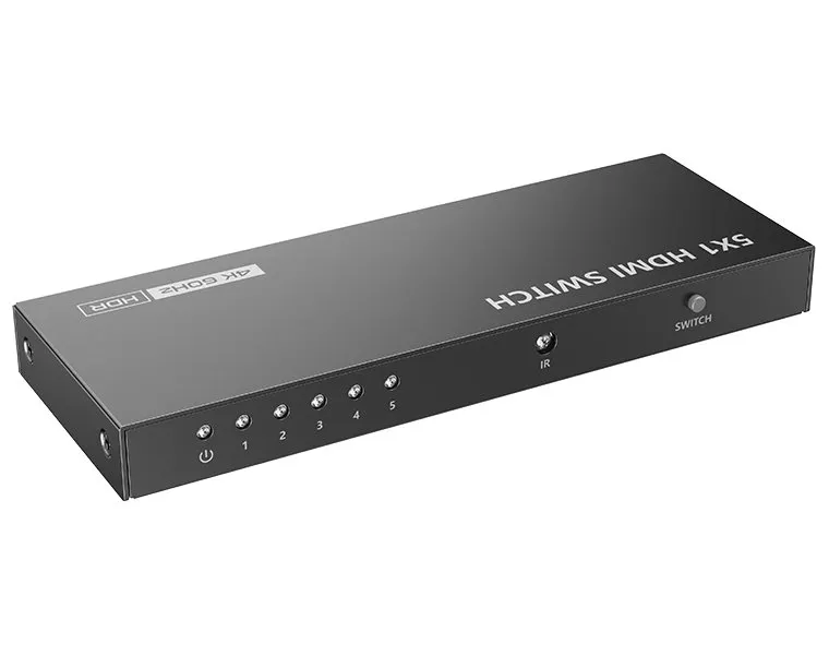 XtendLan HDMI prepínac, 5 vstupy / 1 výstup, do 4k@60Hz (2160p), dálkové ovládání (IR)