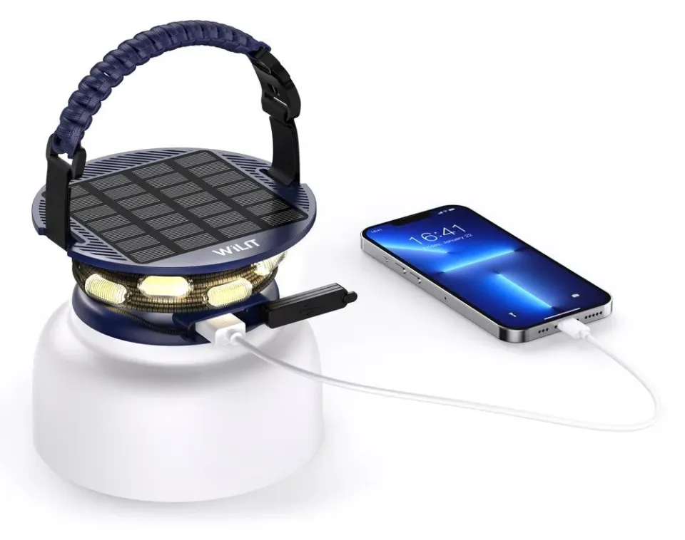 IMMAX solární kempingová lampička s integrovaným RGB LED světelným řetězem/ 10W/ IP65/ USB-C