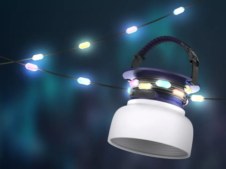 IMMAX solární kempingová lampička s integrovaným RGB LED světelným řetězem/ 10W/ IP65/ USB-C