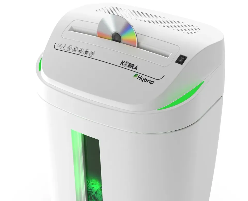 KOBRA skartovač S4-HYBRID/ příčný řez 3,8 mm/ A4/ kapacita 22 listů/ objem koše 40l/ stupeň utajení P2/ bílo-zelený