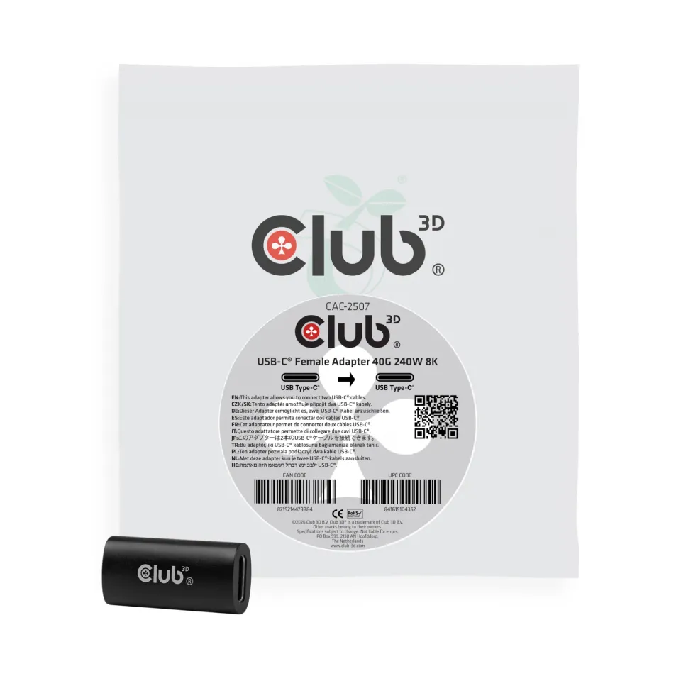 Club3D Adaptér Female USB-C 40G 240W 8K60Hz