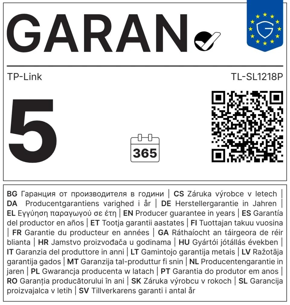 TP-Link CCTV switch TL-SL1218P (16x100Mb/s, 1xGbE uplink, 1xGbE/1xSFP combo uplink, 16xPoE+, 150W)