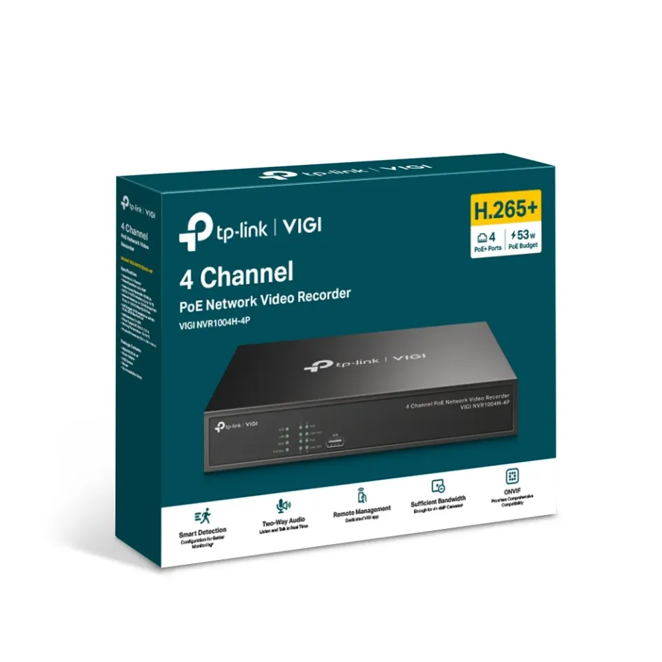 TP-LINK záznamové zařízení VIGI NVR1004H-4P 4 kanálů, 4x Lan s PoE, 2x USB