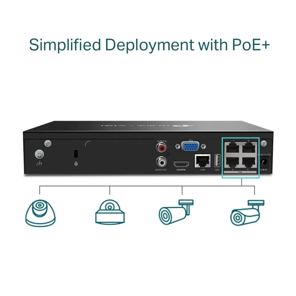 TP-LINK záznamové zařízení VIGI NVR1004H-4P 4 kanálů, 4x Lan s PoE, 2x USB