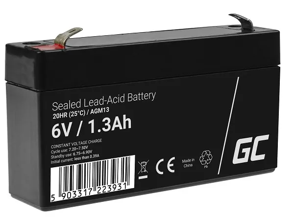 Green Cell AGM VRLA 6V 1.3Ah maintenance-free battery for the alarm system, cash