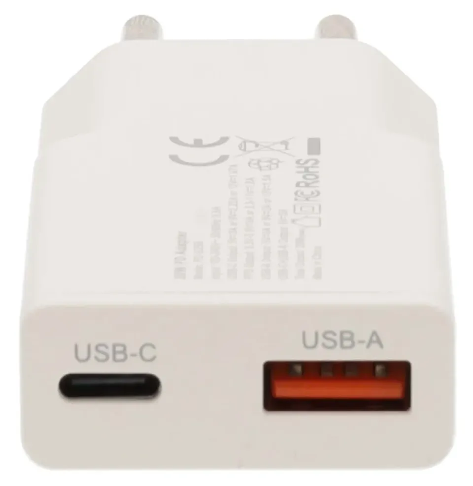 NEDIS síťová nabíječka/ 20 W/ PD 3.0/ rychlé nabíjení/ 1.5 / 2.0 / 2.22 / 3.0 A/ USB-A/ USB-C/ bílá