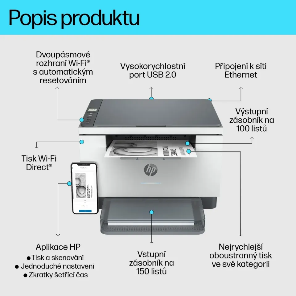 HP LaserJet M234dw MFP, A4 multifunkce Print/Scan/Copy USB2.0, WIFI+LAN100 RJ45, 29ppm, duplex