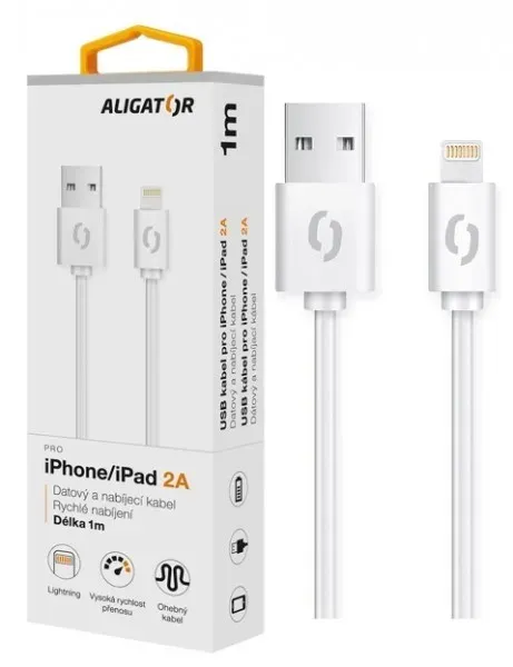 ALIGATOR Datový kabel 2A, Lightning bílý