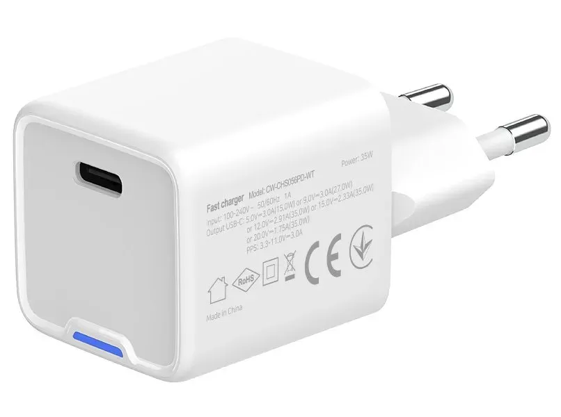 COLORWAY 1x USB-C/ síťová nabíječka/ GaN/ PD/ PPS/ 35W/ Včetně 100cm kabelu/ Bílá