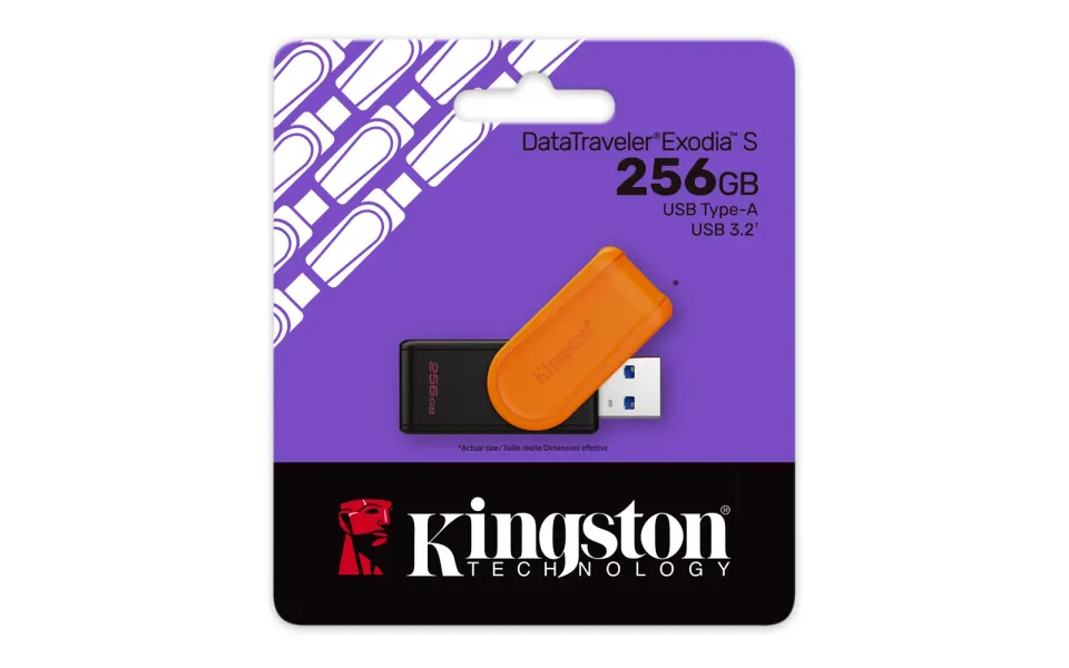 KINGSTON 256GB Portable USB 3.2 Gen 1 DataTraveler Exodia S (Black/Orange)