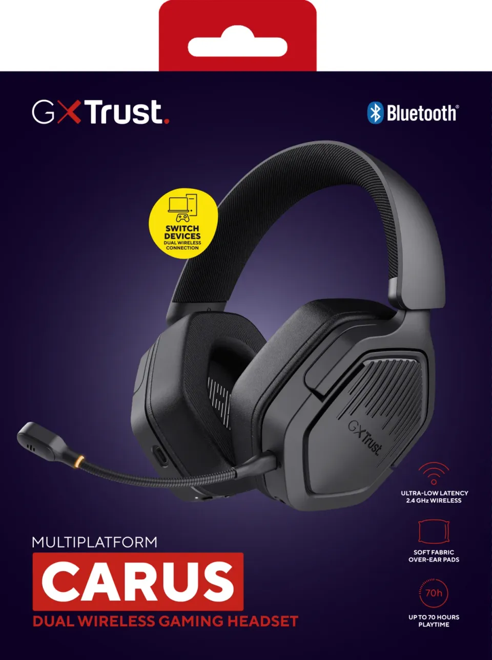 TRUST Herní sluchátka GXT 493 Carus, Bluetooth, 2.4GHz, černá
